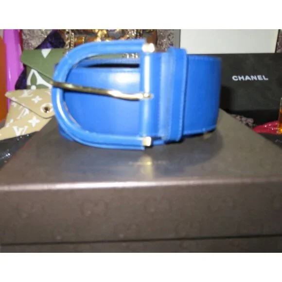 Gucci Blue Wide Big Buckled Leather Belt Sapphire Cobalt 75.30 - Picture 3 of 9